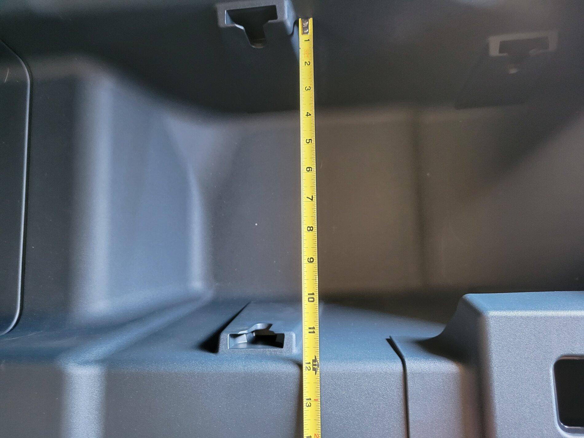 Ford Maverick Alto Blue Lariat FX4 Maverick Trainer Pics. Lots of Measurements / Dimensions Taken Alto Blue 8-25 storage  (4)