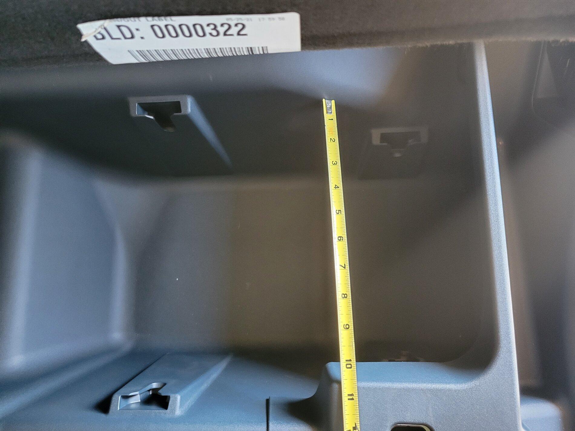 Ford Maverick Alto Blue Lariat FX4 Maverick Trainer Pics. Lots of Measurements / Dimensions Taken Alto Blue 8-25 storage  (6)