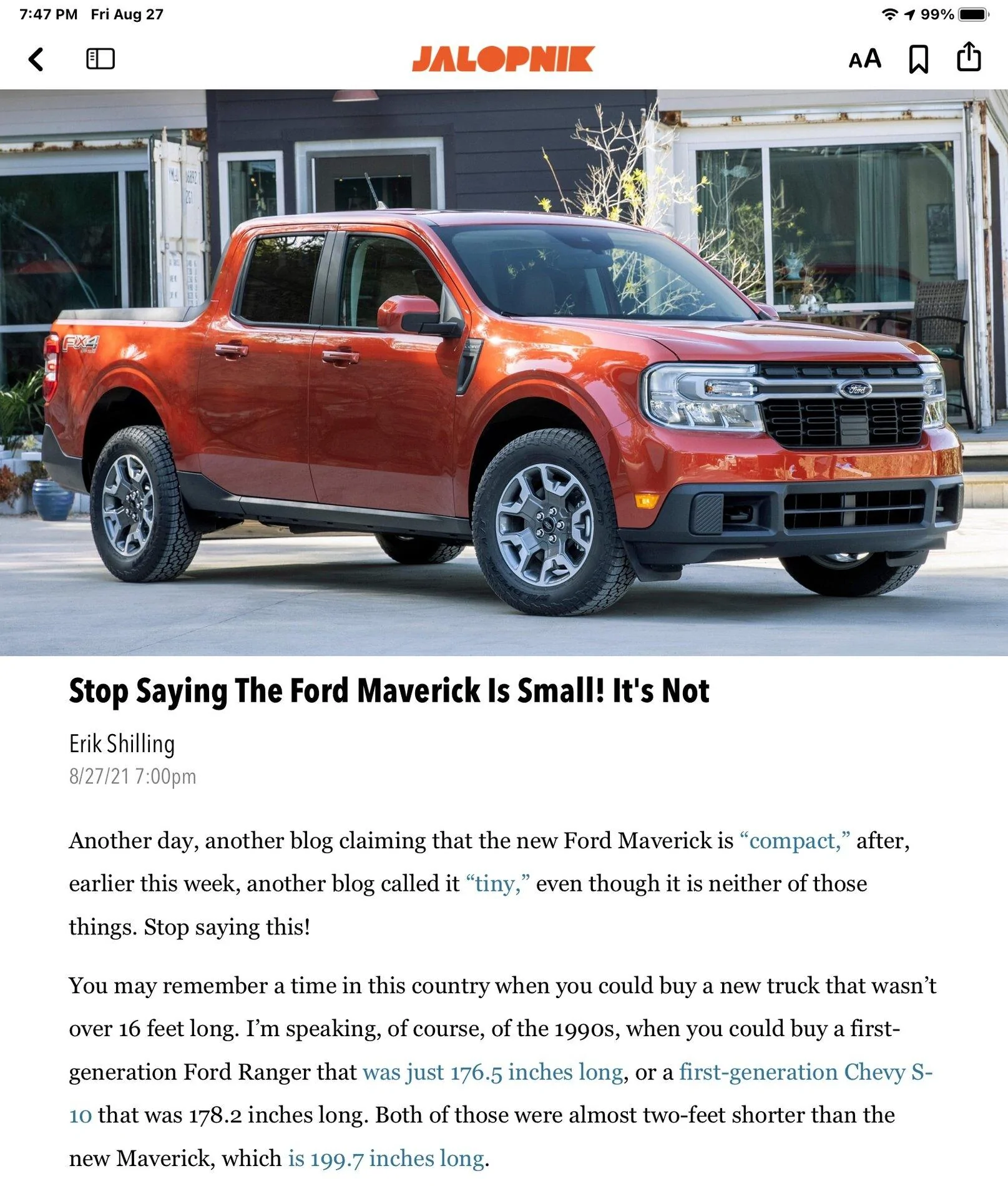 Ford Maverick Stop Saying The Ford Maverick Is Small! It's Not — Jalopnik.com FBB2375A-04EE-47C2-B895-FB4C0717596B