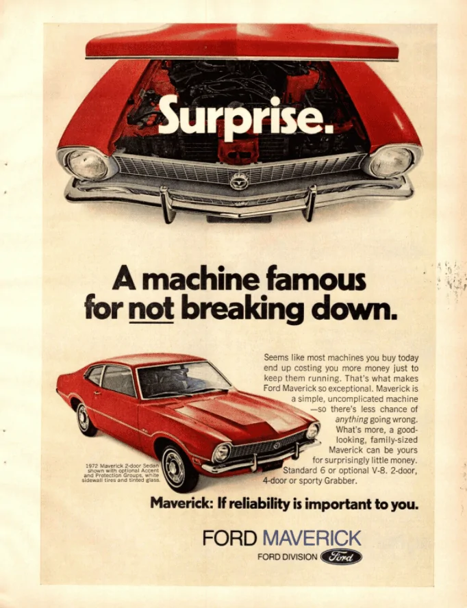 Ford Maverick Blast from the Past - Maverick Grabber 1972 FORD MAVERICK Magazine Ad