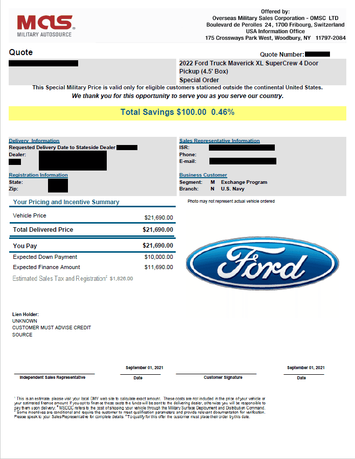 Ford Maverick Military Auto Source Pricing released for FWD Maverick MAS Pricing 1