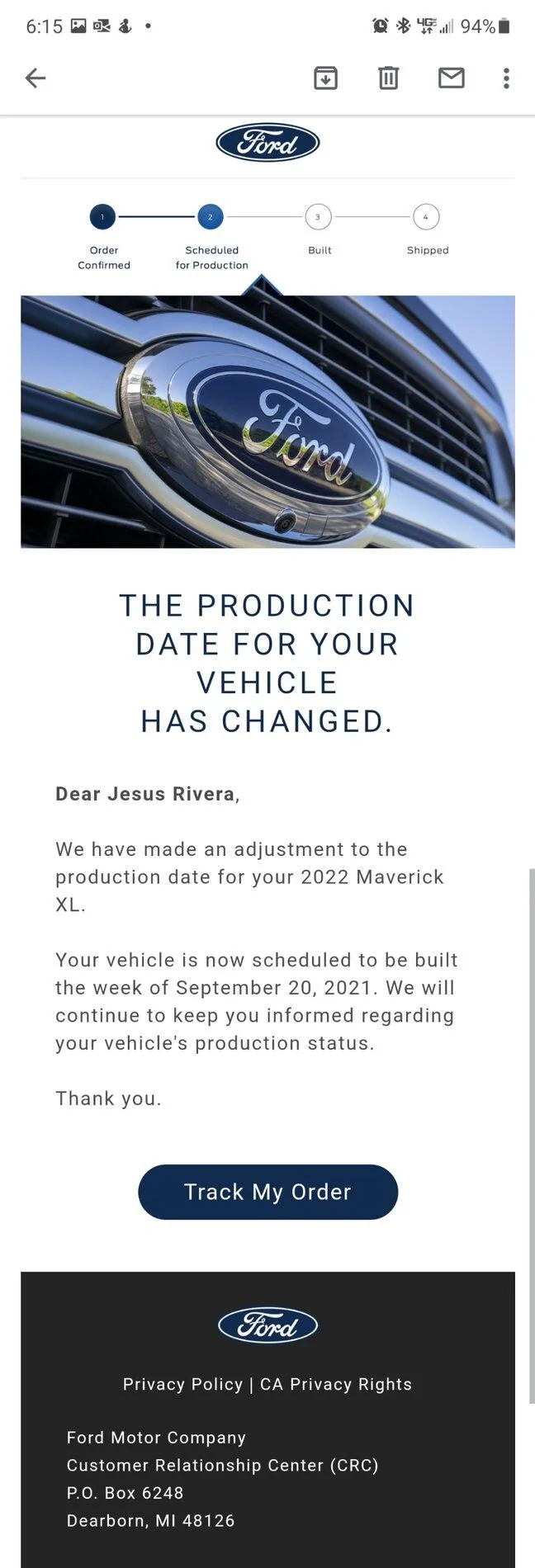 Ford Maverick 📫 9/2 Scheduling Email Received Group! Screenshot_20210903-061504_Gmail