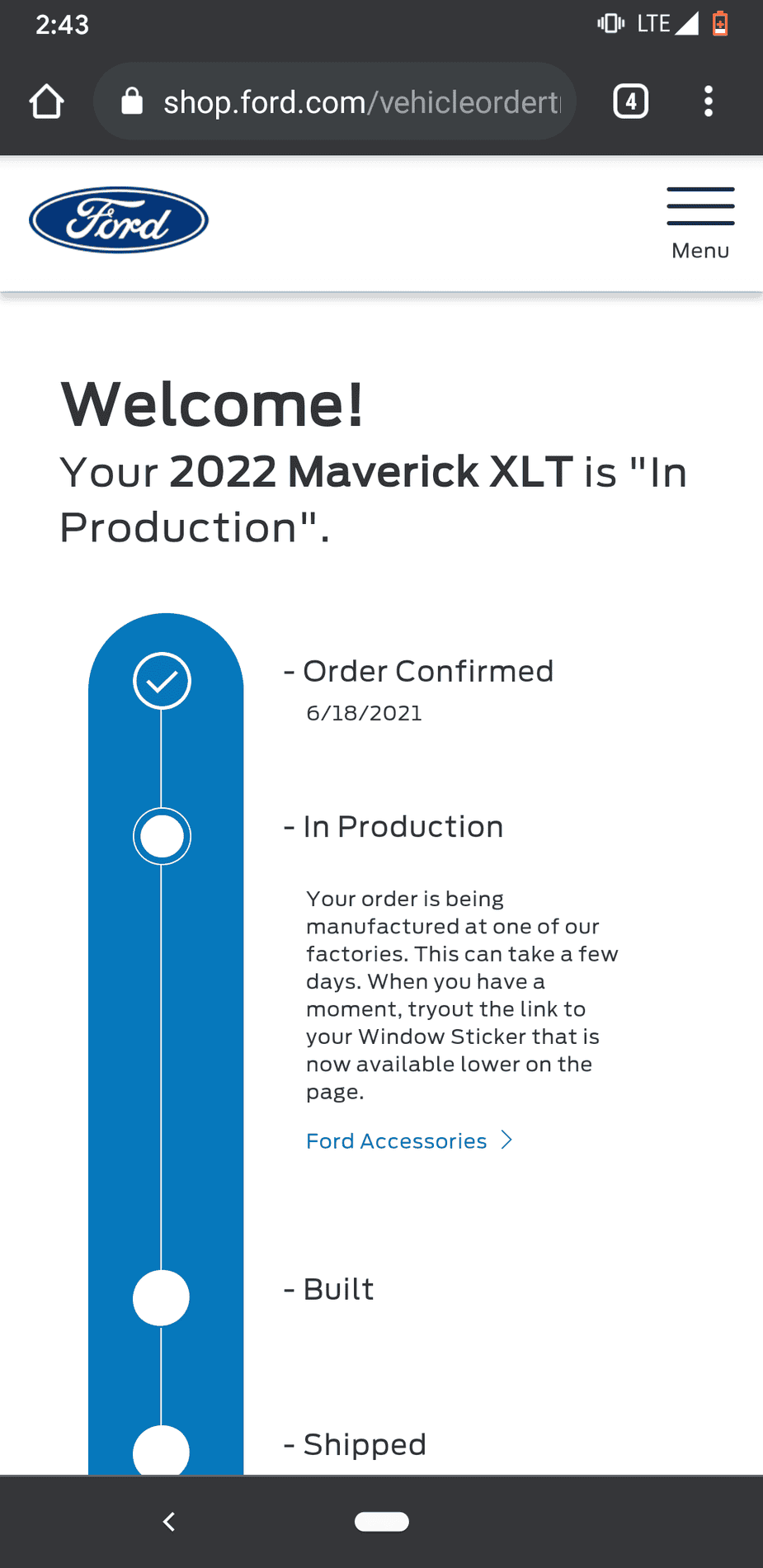 Ford Maverick Mavericks now hitting "In Production" status on Ford tracker. Has Yours? Screenshot_20210906-144345