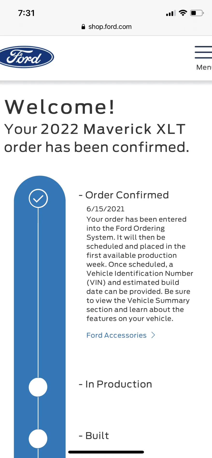 Ford Maverick Mavericks now hitting "In Production" status on Ford tracker. Has Yours? 97CC05B6-D033-4049-928E-3D76D3918649