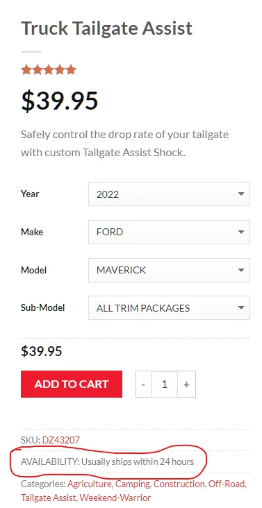 Ford Maverick Tailgate assist back in stock...but for how long 1652459312203