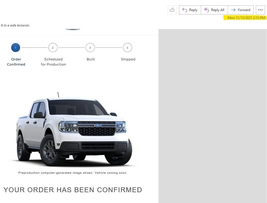 Ford Maverick November Hybrid Orders United Order confirmation