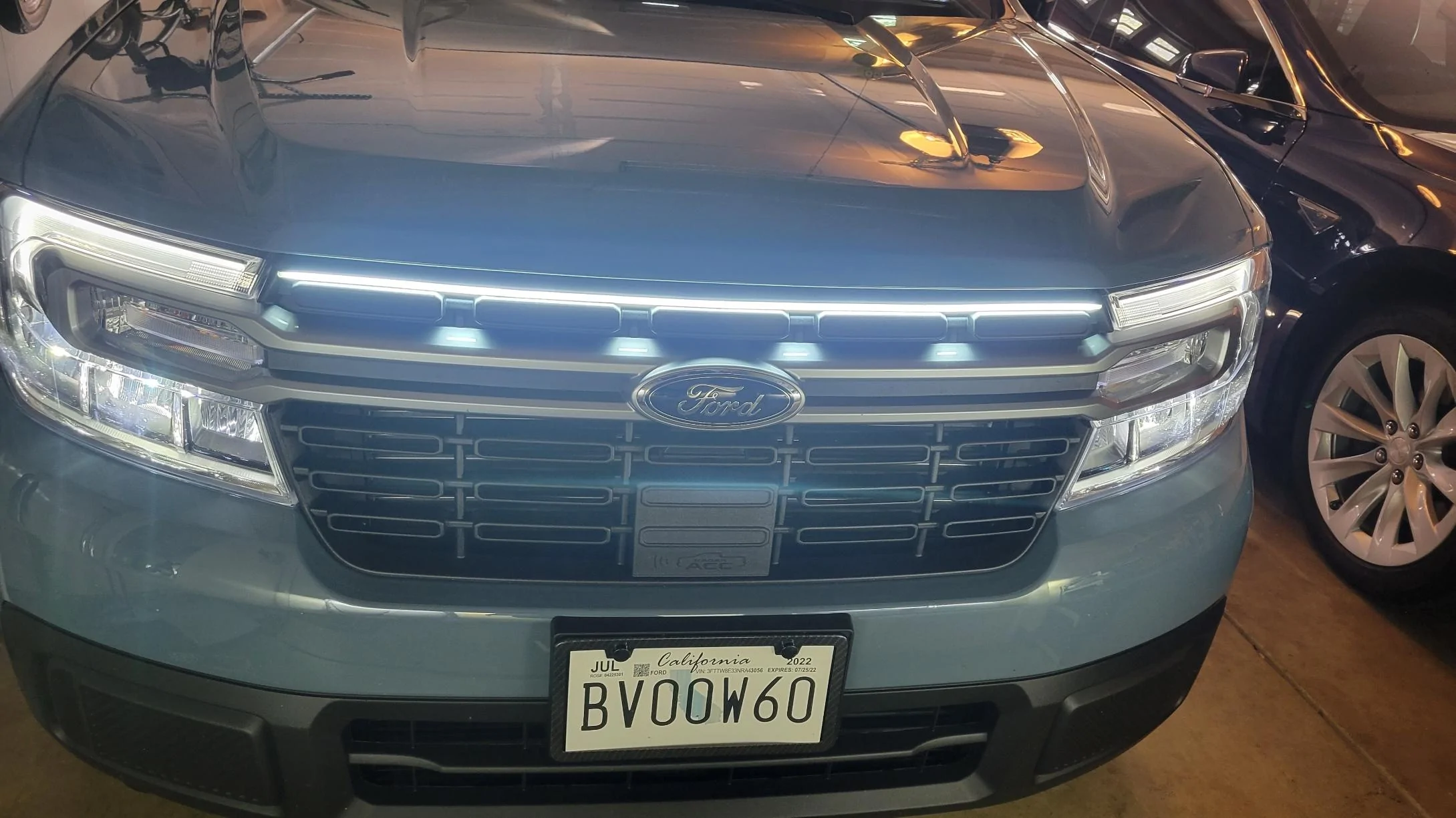 Ford Maverick Custom Lightning-style LED light bar strip added to Maverick grille 20220516_170343