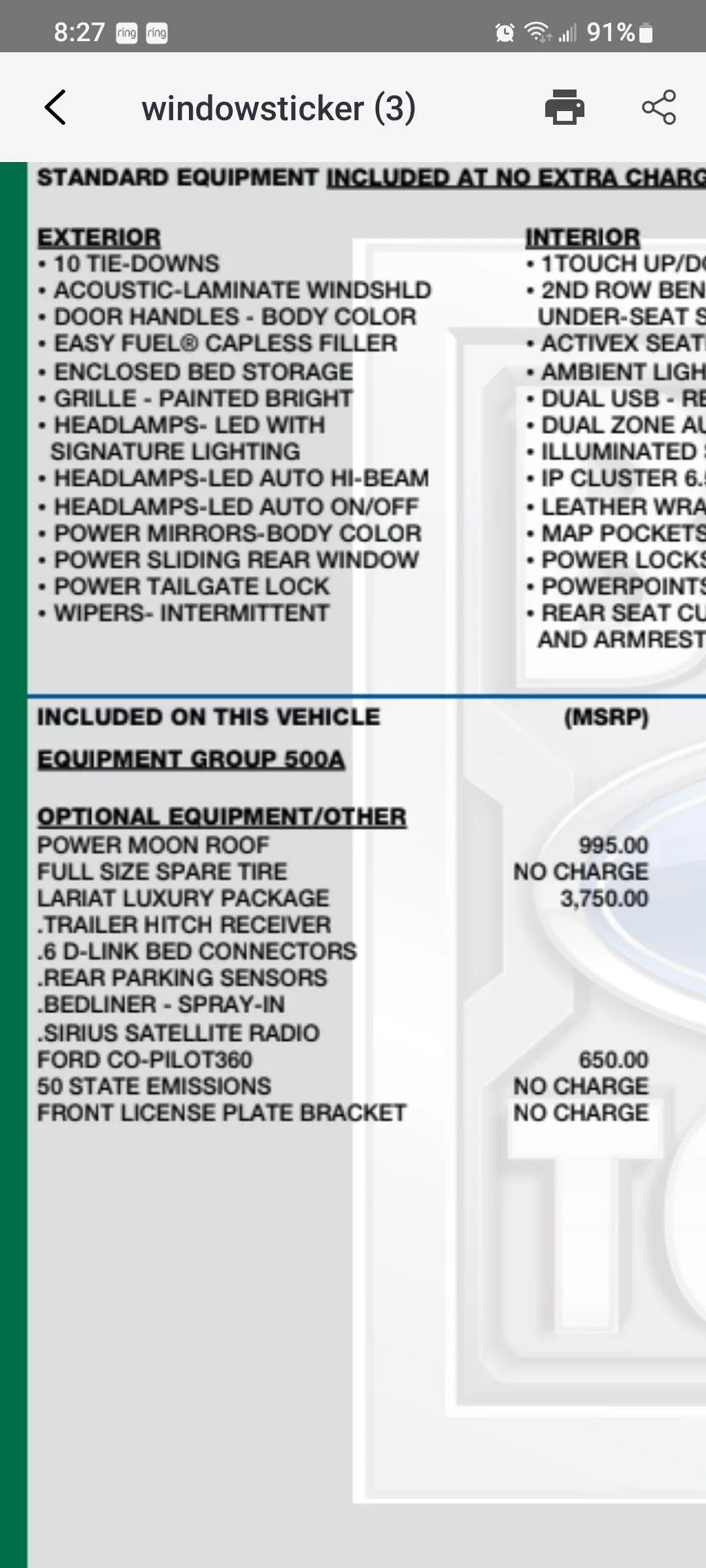 Ford Maverick Did Moonroof come with the Luxury Package at some point? Screenshot_20220519-082718_PDF Scanner
