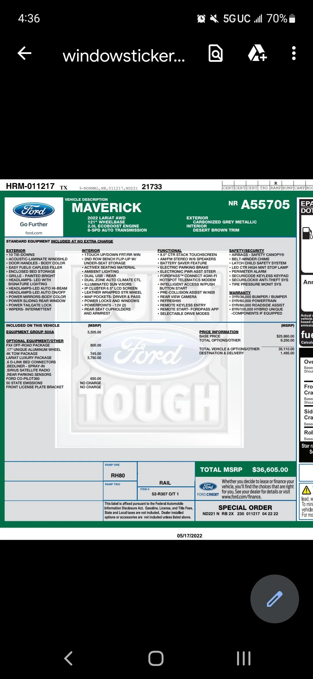 Ford Maverick MSRP vs. Actual Price Paid Screenshot_20220520-163632_Driv