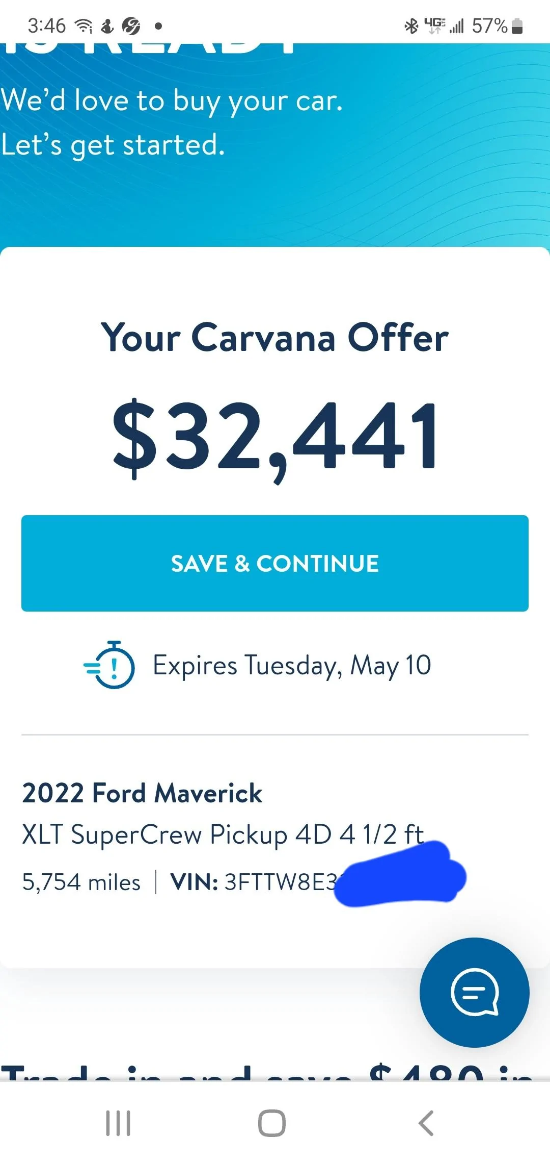 Ford Maverick My Carvana Offer Screenshot_20220502-154650_Chrom
