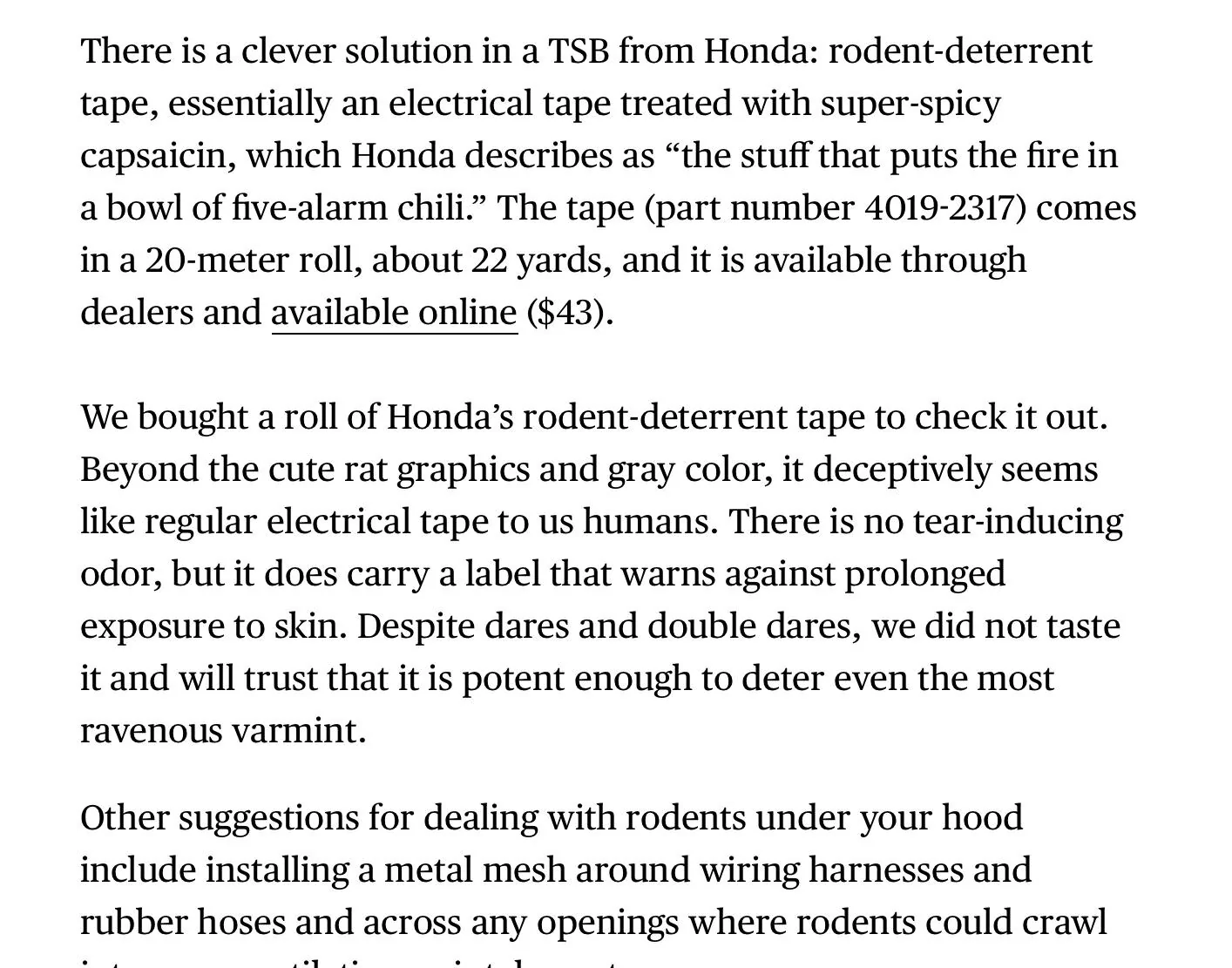 Ford Maverick Tape rodent by Honda -- Does it work? F27F84C1-C425-420B-96BC-7E3FFAA80008