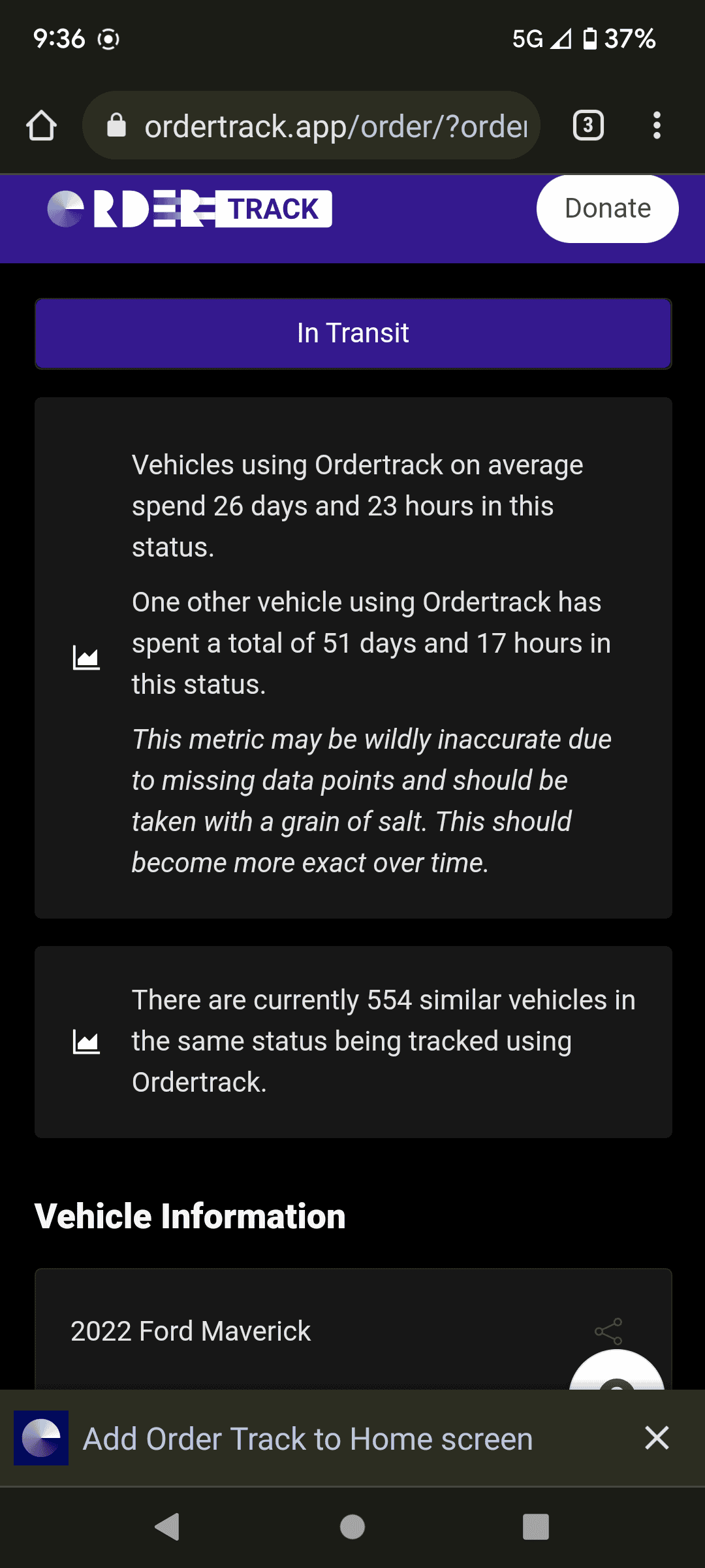 Ford Maverick Ordertrack.app (ORDER IN TRANSIT) Screenshot_20220526-213616