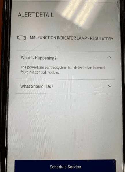 Ford Maverick Error Message on FordPass: Malfunction Indicator Lamp - Regulatory Alert