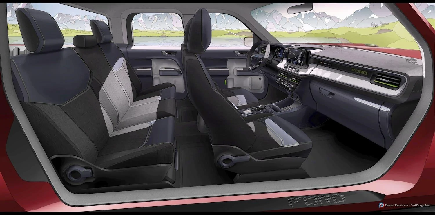 Ford Maverick Early Maverick Sketches Included Bigger Display Screen 2022-Ford-Maverick-Design-Sketch-Interior-001