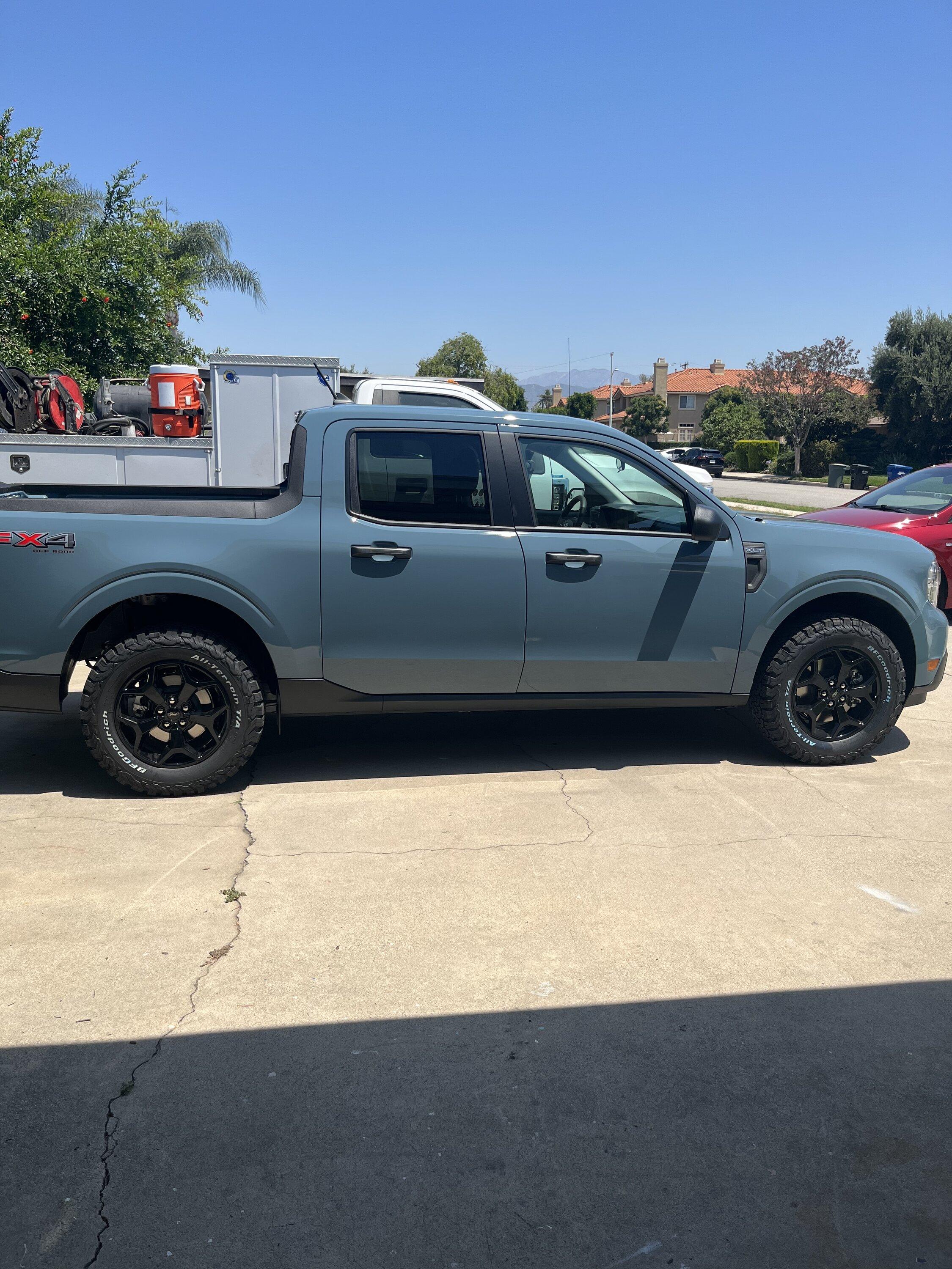 Ford Maverick Busy two weeks: 2” lift, BFG KO2’s 245/65, bed lighting, switch cup coasters, red Maverick letters, shackle hitch receiver, bed rack system 2C3616D0-BBBE-44B3-8C42-93C084D6626D