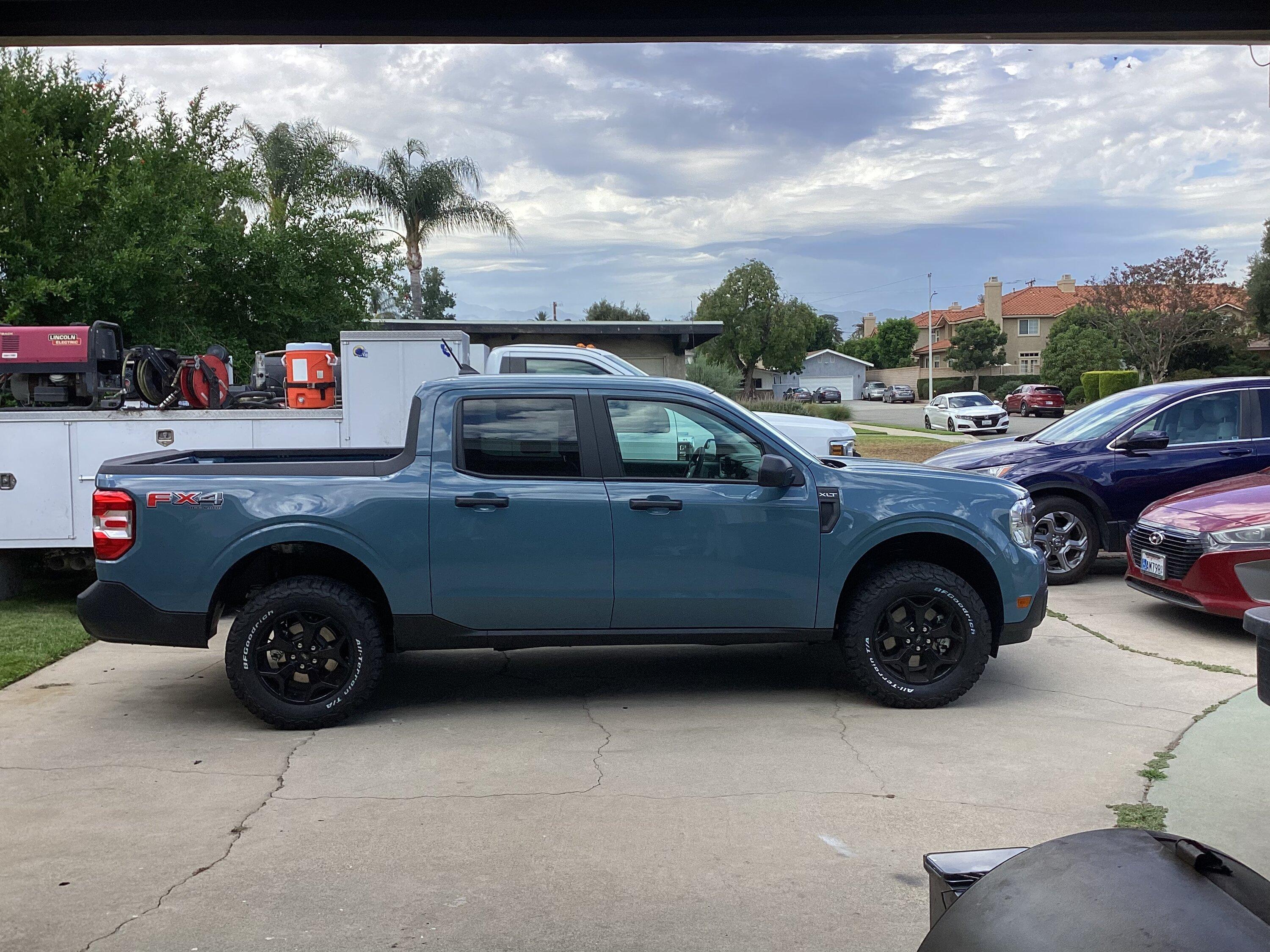 Ford Maverick Busy two weeks: 2” lift, BFG KO2’s 245/65, bed lighting, switch cup coasters, red Maverick letters, shackle hitch receiver, bed rack system 7D7EAB4C-9391-4909-9BE1-09A55E7BF59E
