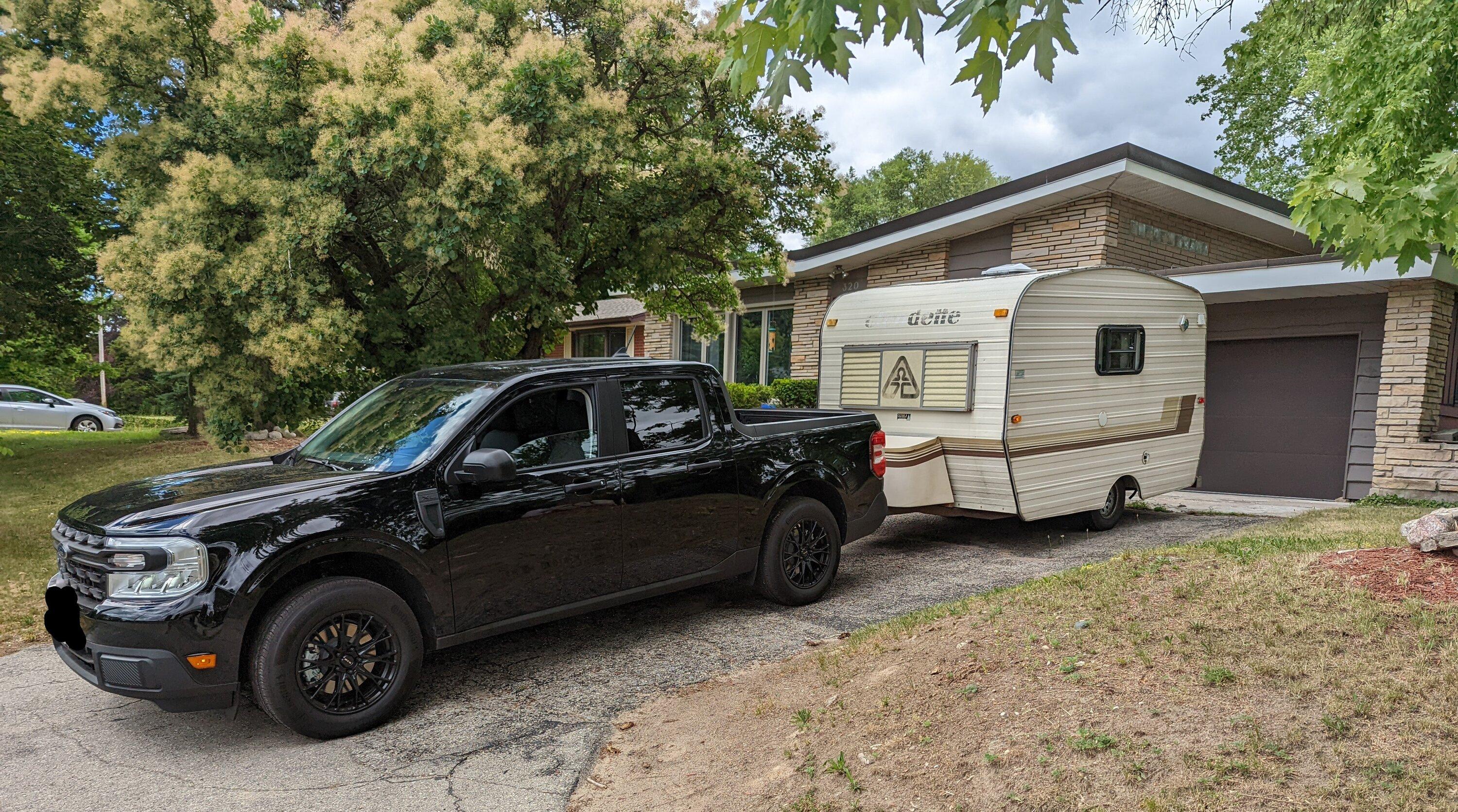 Ford Maverick Hybrid towing 1860 lb vintage camper PXL_20220627_190158430.MP~2