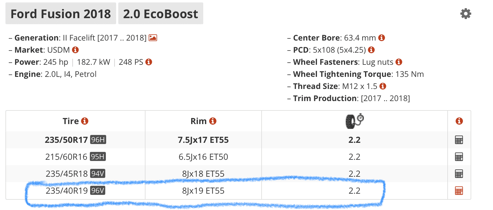 Ford Maverick Can 235/40R19 fit a non-FX4 XLT? Fusion tire specs