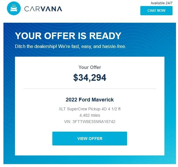 Ford Maverick My Carvana Offer Carvana XLT Maverick Hybrid 07-01-22