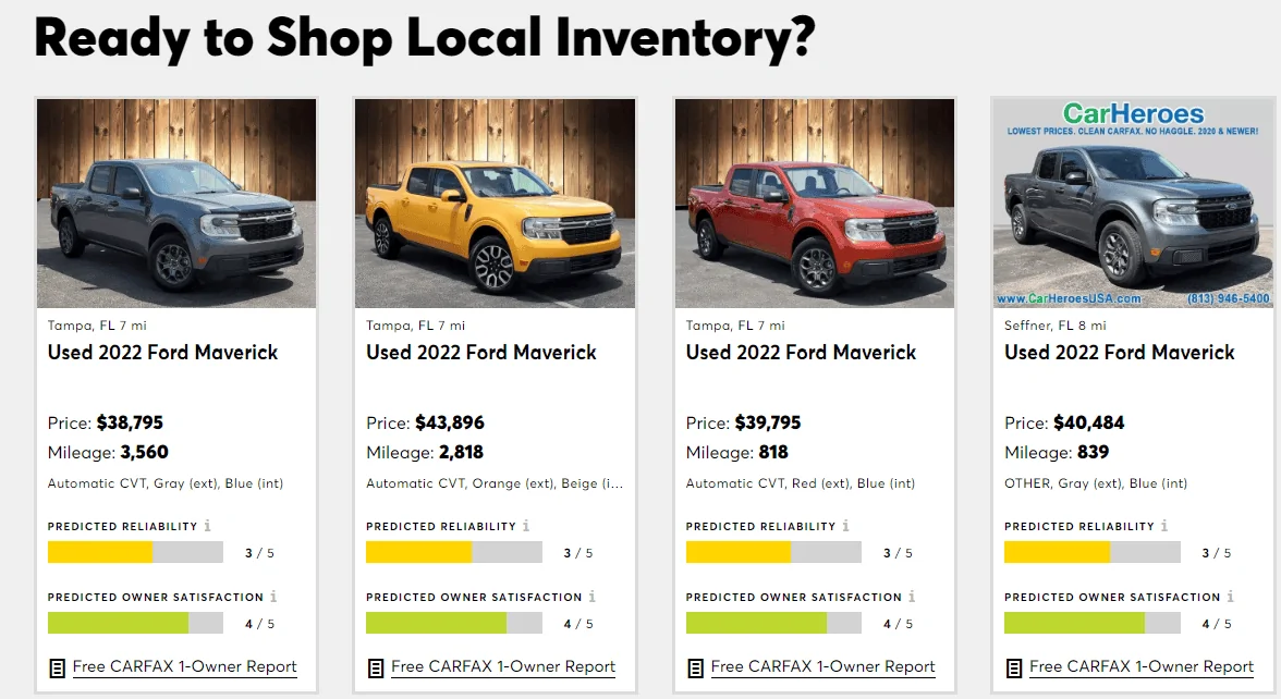 Ford Maverick Consumer Reports, was curious and found this pricing in Tampa, FL for USED Mavs 1656707244481