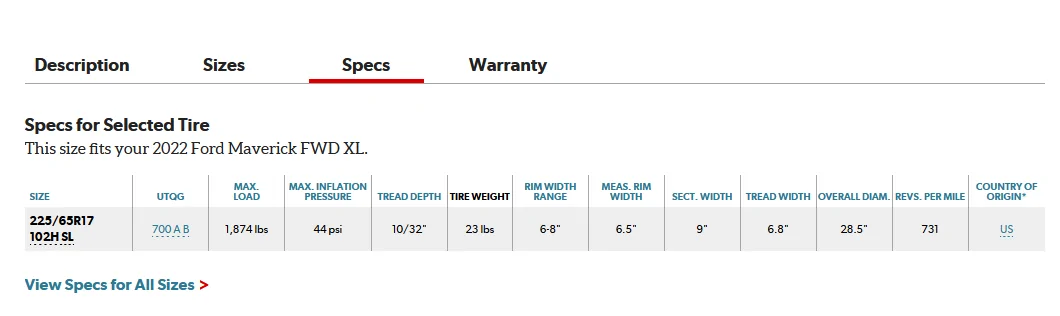 Ford Maverick Lighter Weight Tires 1656804056160
