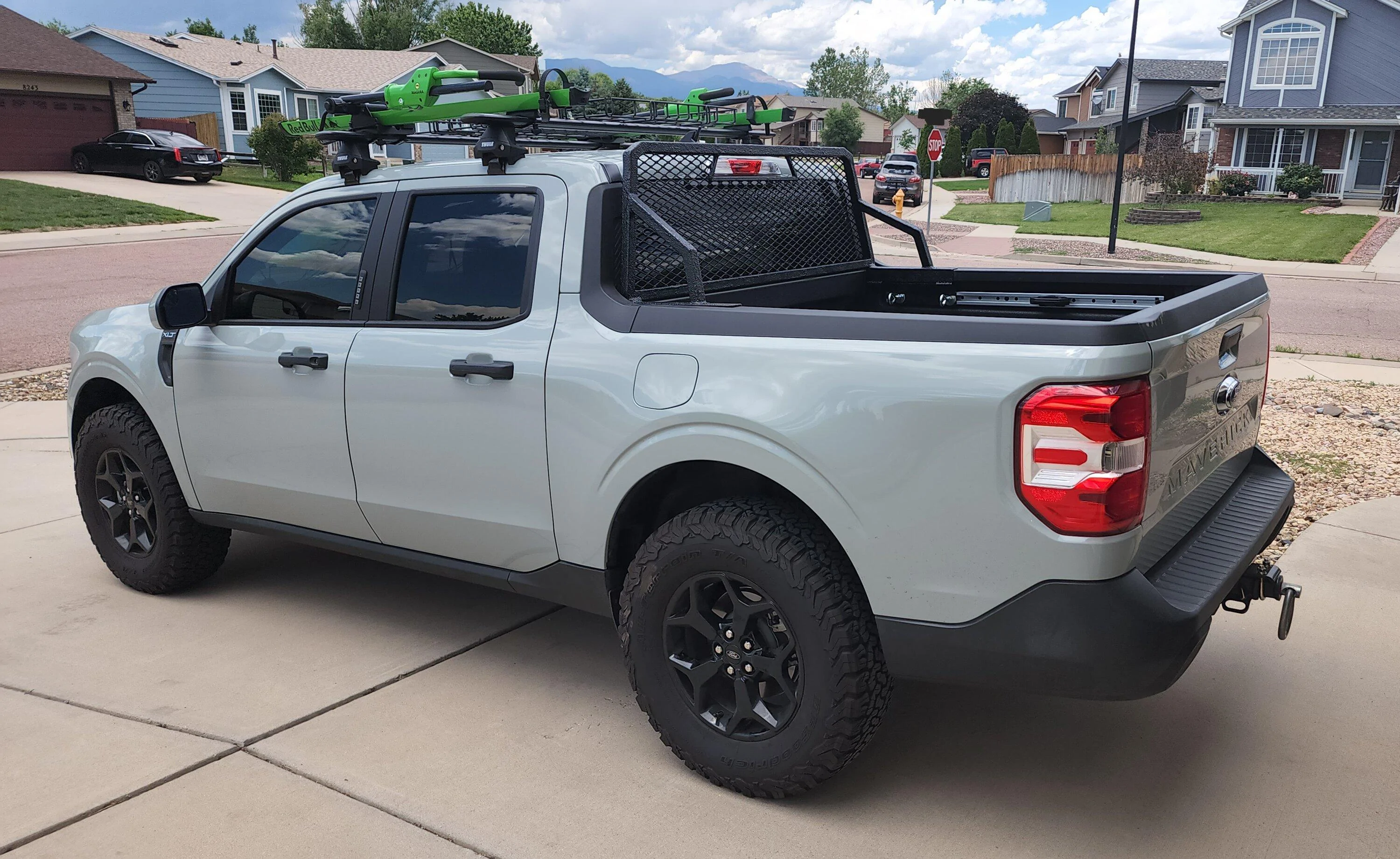 Ford Maverick Homemade no-drill back rack using bed rail system. 20220702_132227