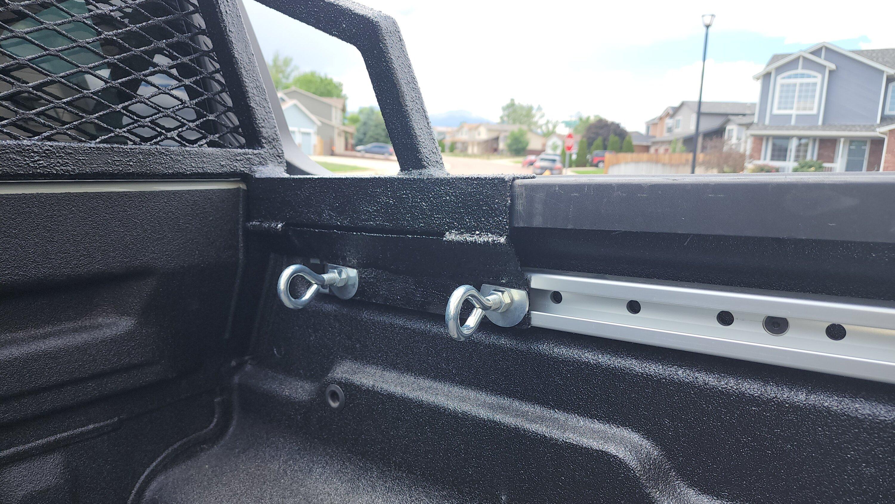 Ford Maverick Homemade no-drill back rack using bed rail system. 20220702_132037