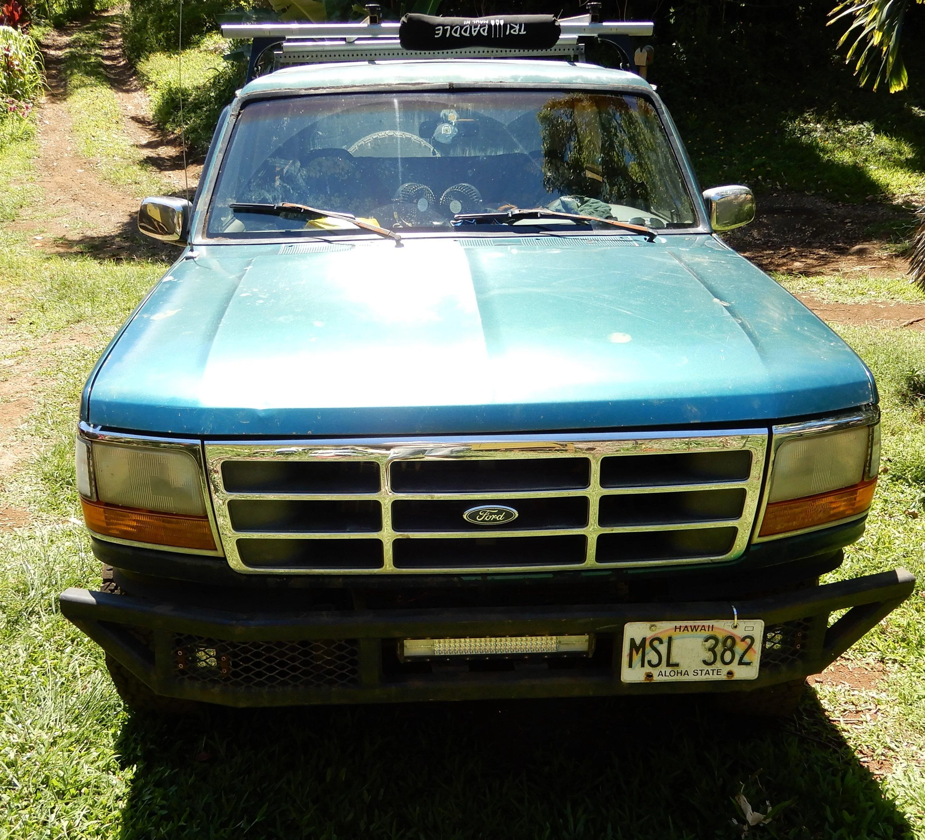 Ford Maverick Homemade no-drill back rack using bed rail system. DSCN0479