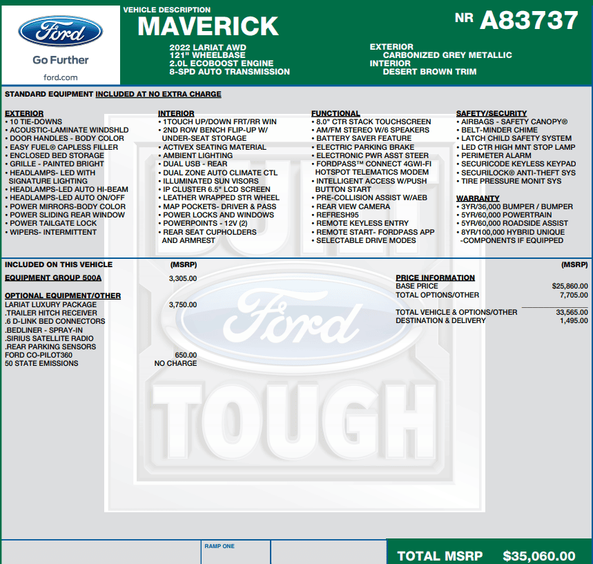 Ford Maverick Looking for Order Summary with A plan information 1657114097353