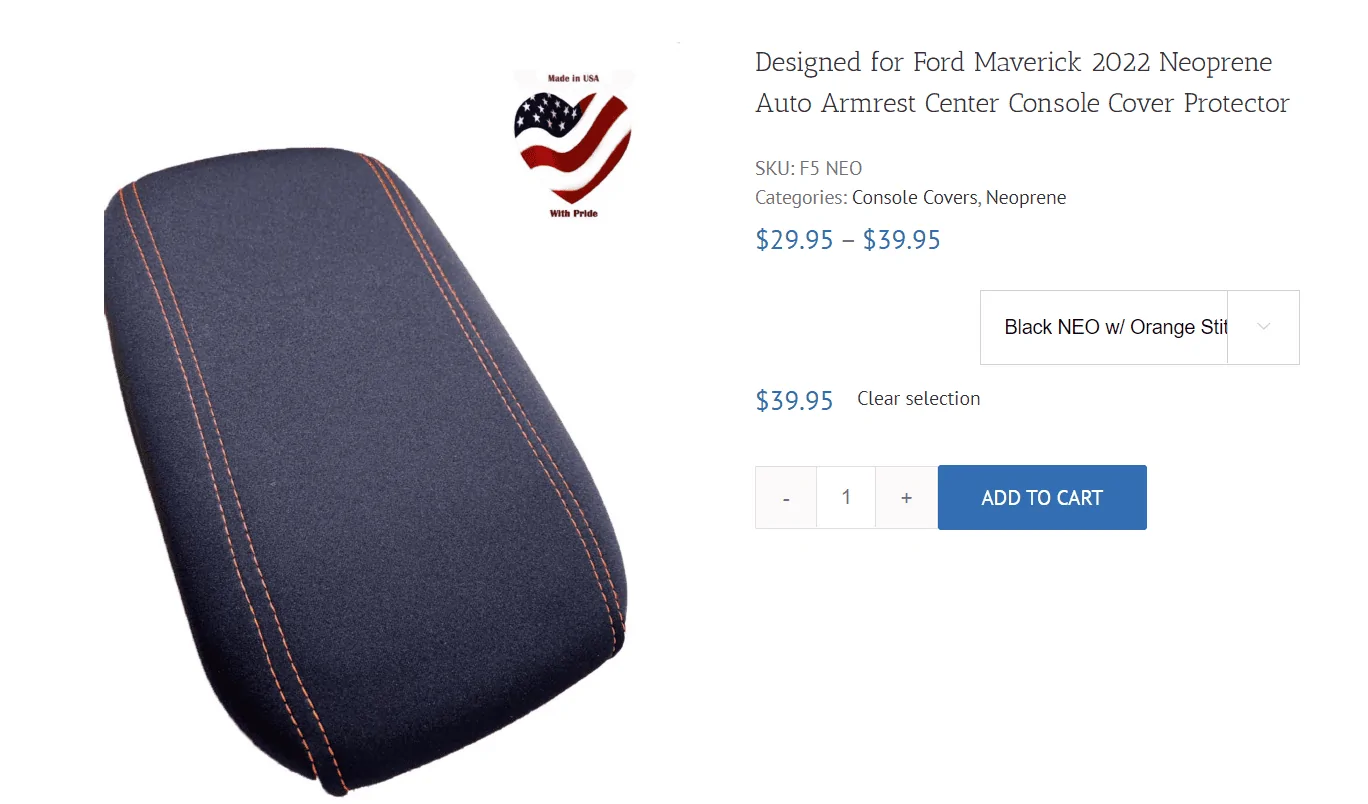 Ford Maverick NEW CONSOLE ARMREST COVER WITH MATCHING COLOR STITCHES 1657150986884