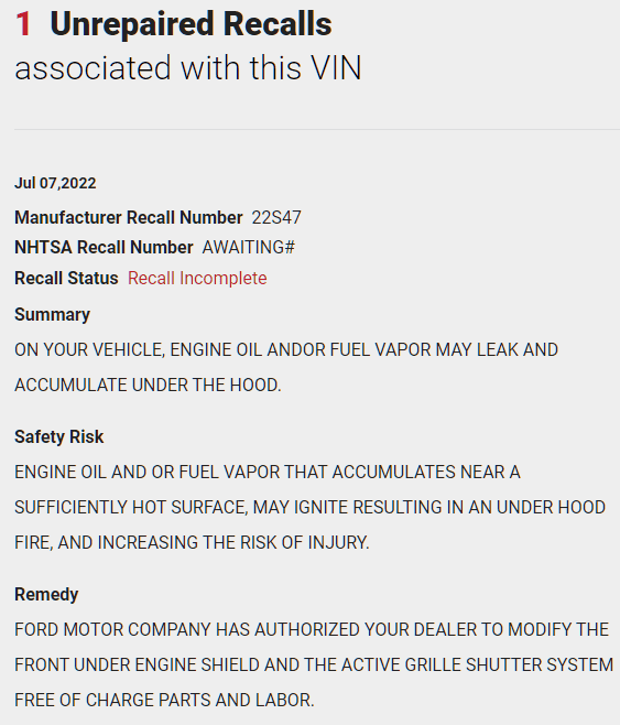 Ford Maverick New Maverick Recall: 2.5 Hybrid Engine Fire Hazard [Updated w/ Safety Recall Notice to Dealers] 1657305296281