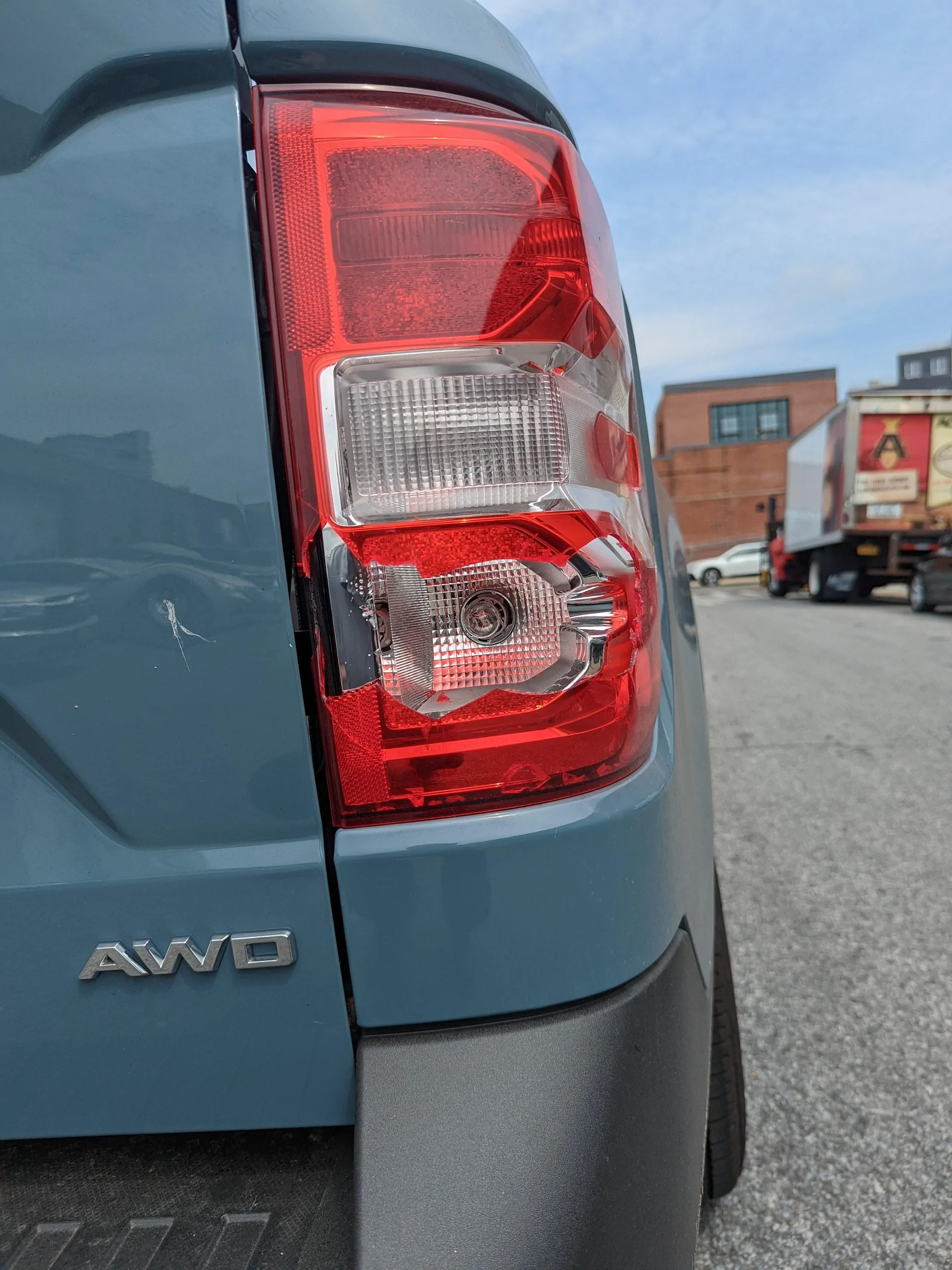 Ford Maverick Rear Passenger Tail Light Damaged by Ebike PXL_20220708_145752458