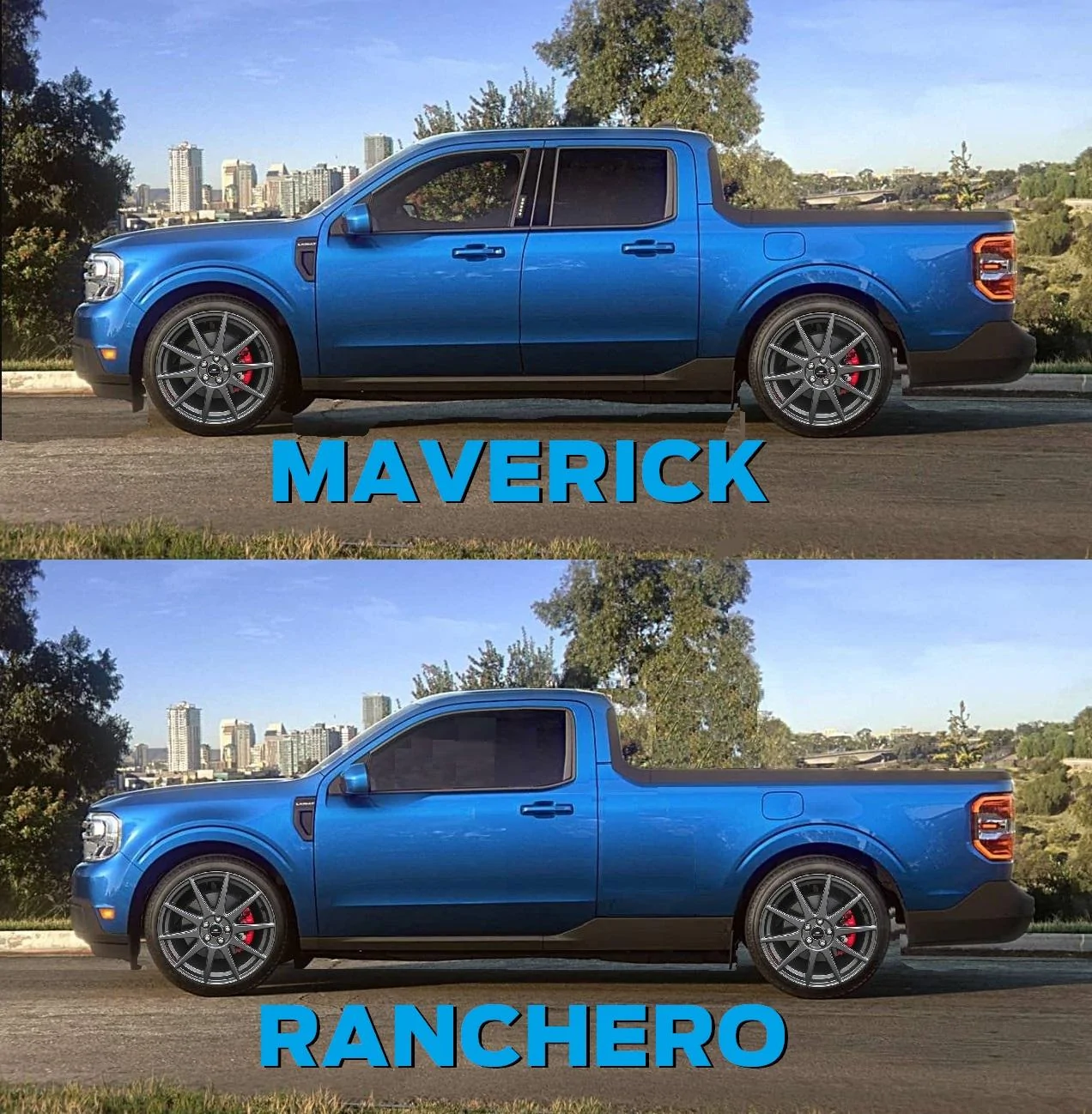 Ford Maverick Would anyone get a 2 door if available? Maverick w FP Wheels Lowered 4 vs 2 Dr Ranchero