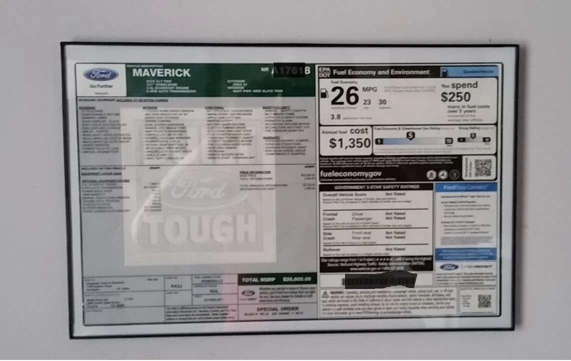 Ford Maverick Frame for window sticker CropFrame3
