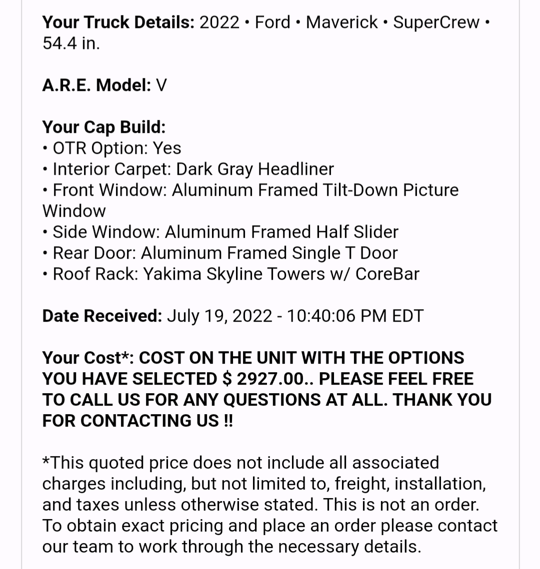 Ford Maverick ARE V series topper - thoughts? Screenshot_20220721-175317