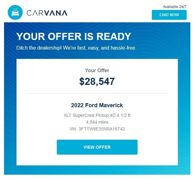 Ford Maverick My Carvana Offer Carvana XLT Maverick Hybrid 07-24-22