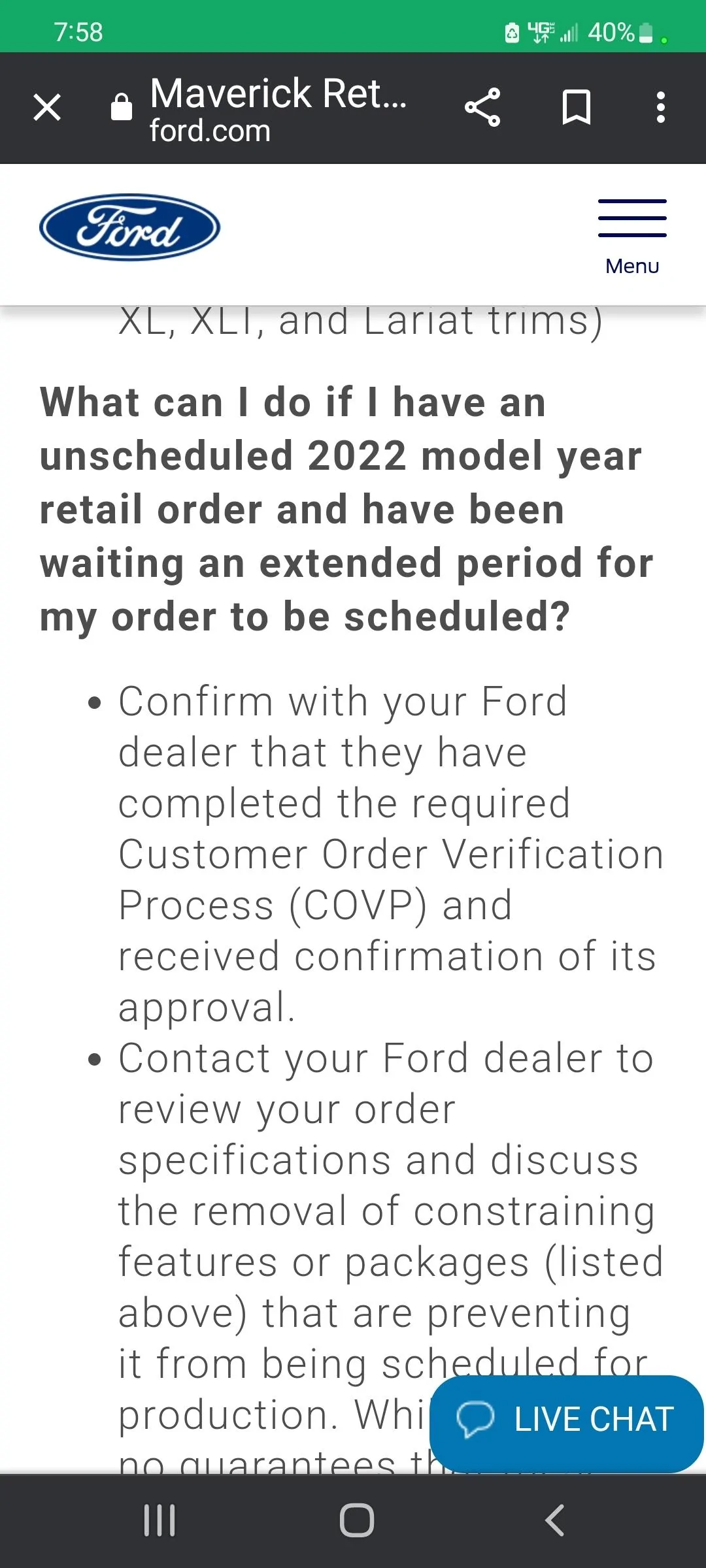 Ford Maverick The Maverick Ordering Nightmare continues! Screenshot_20220726-195832_Chrom
