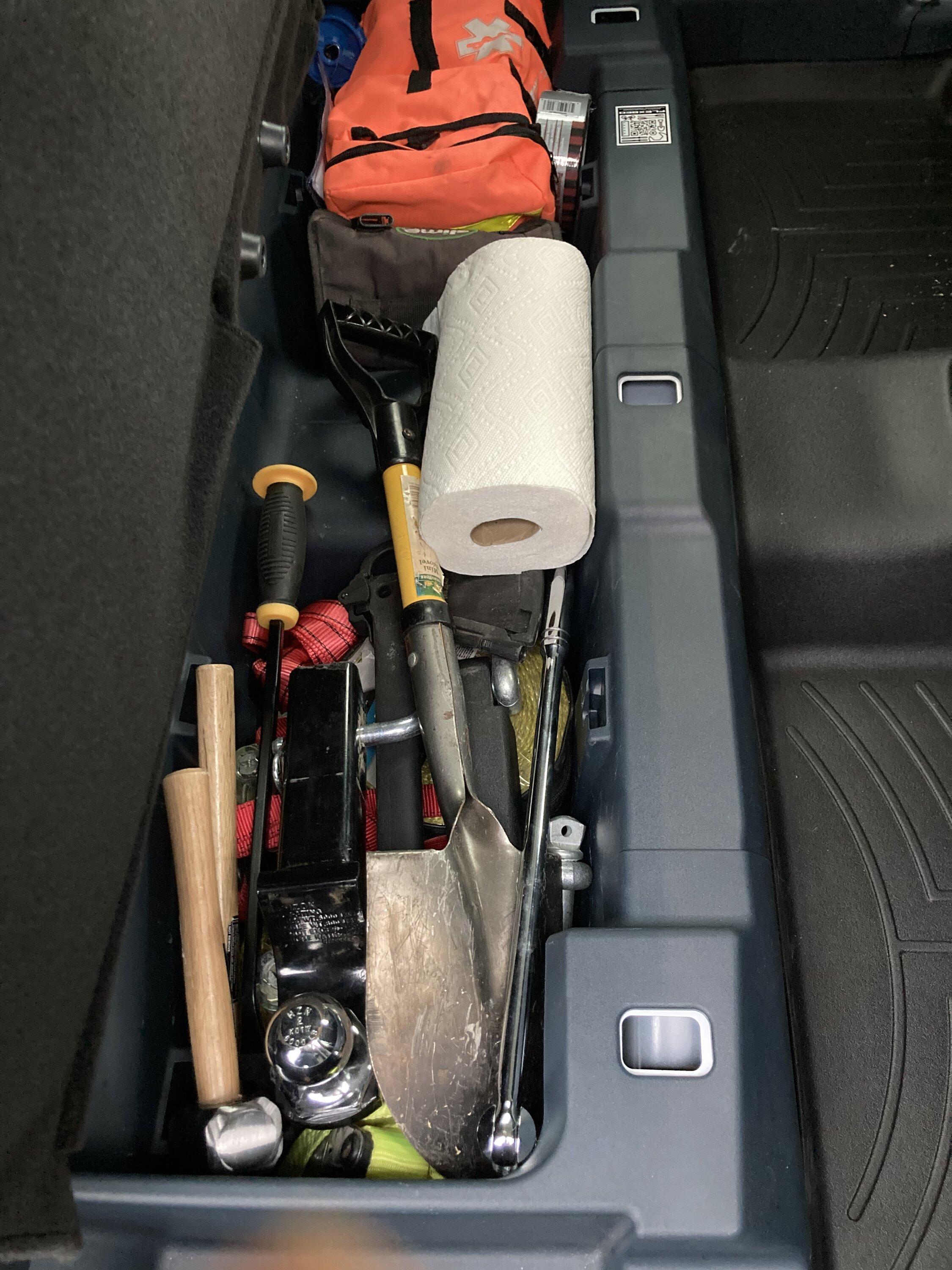 Ford Maverick Tool box storage behind rear seats 93B3C7A5-FB4E-48B9-BF11-171109DAFA67