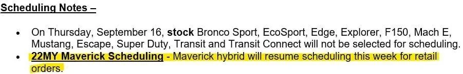 Ford Maverick Hybrid Maverick retail orders to resume scheduling this week! (9/13) - per dealer bulletin 241800150_1541430822873439_7009852008659985820_n