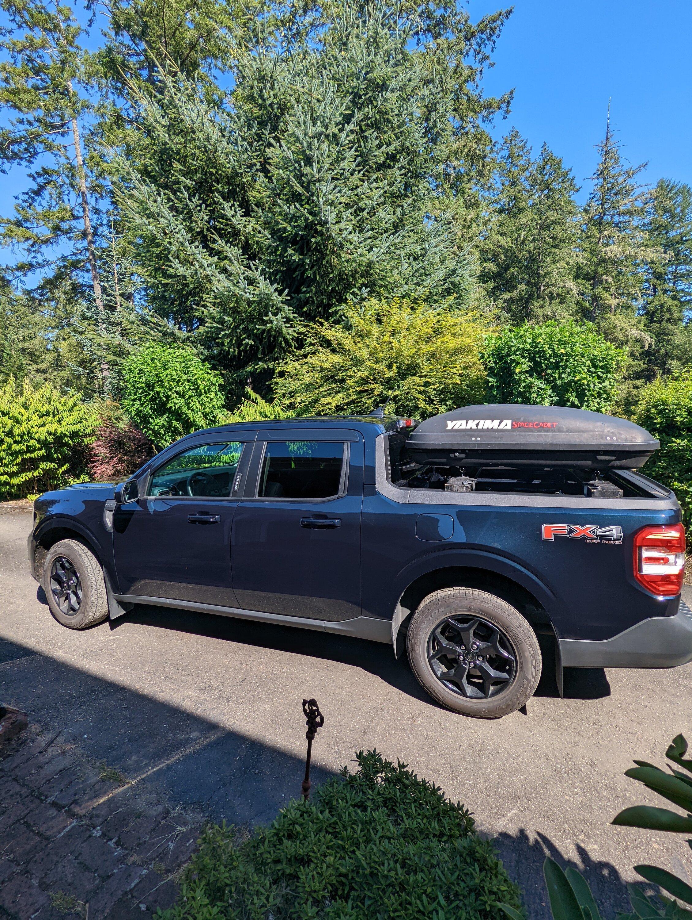 Ford Maverick Set for adventure... Yakima Space Cadet installed on my DIY rear bed rack PXL_20220731_224945112