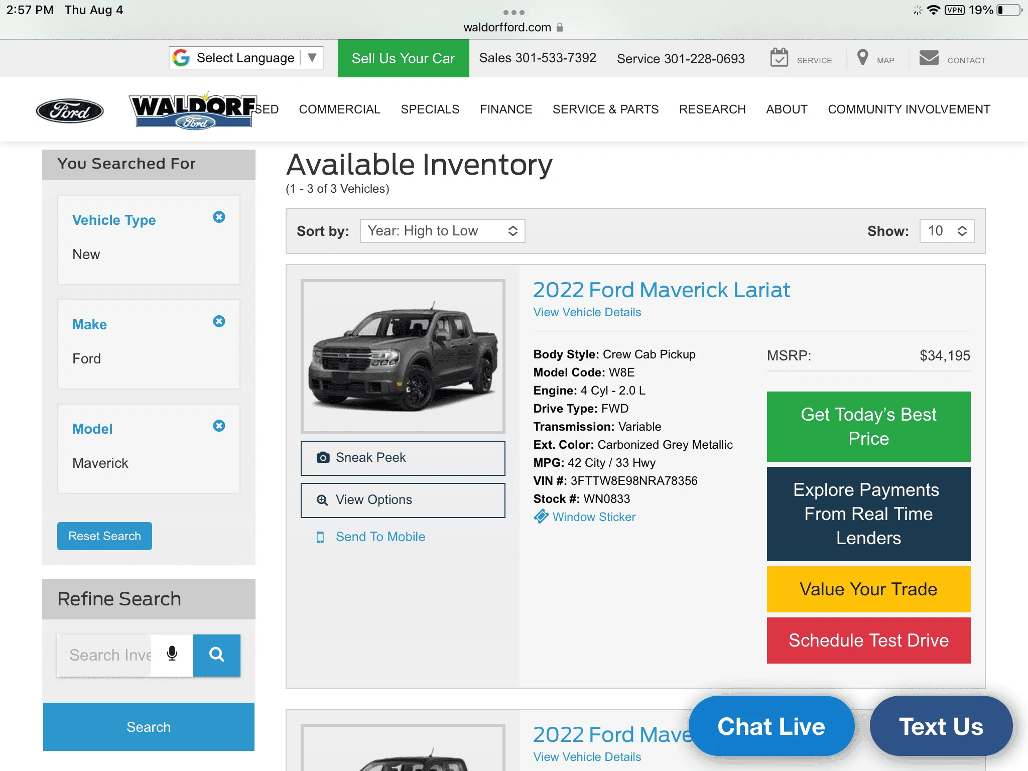 Ford Maverick Maverick Lariat EB available today 4DB5CD7F-2F40-44C6-8228-7C9C35EC21FE