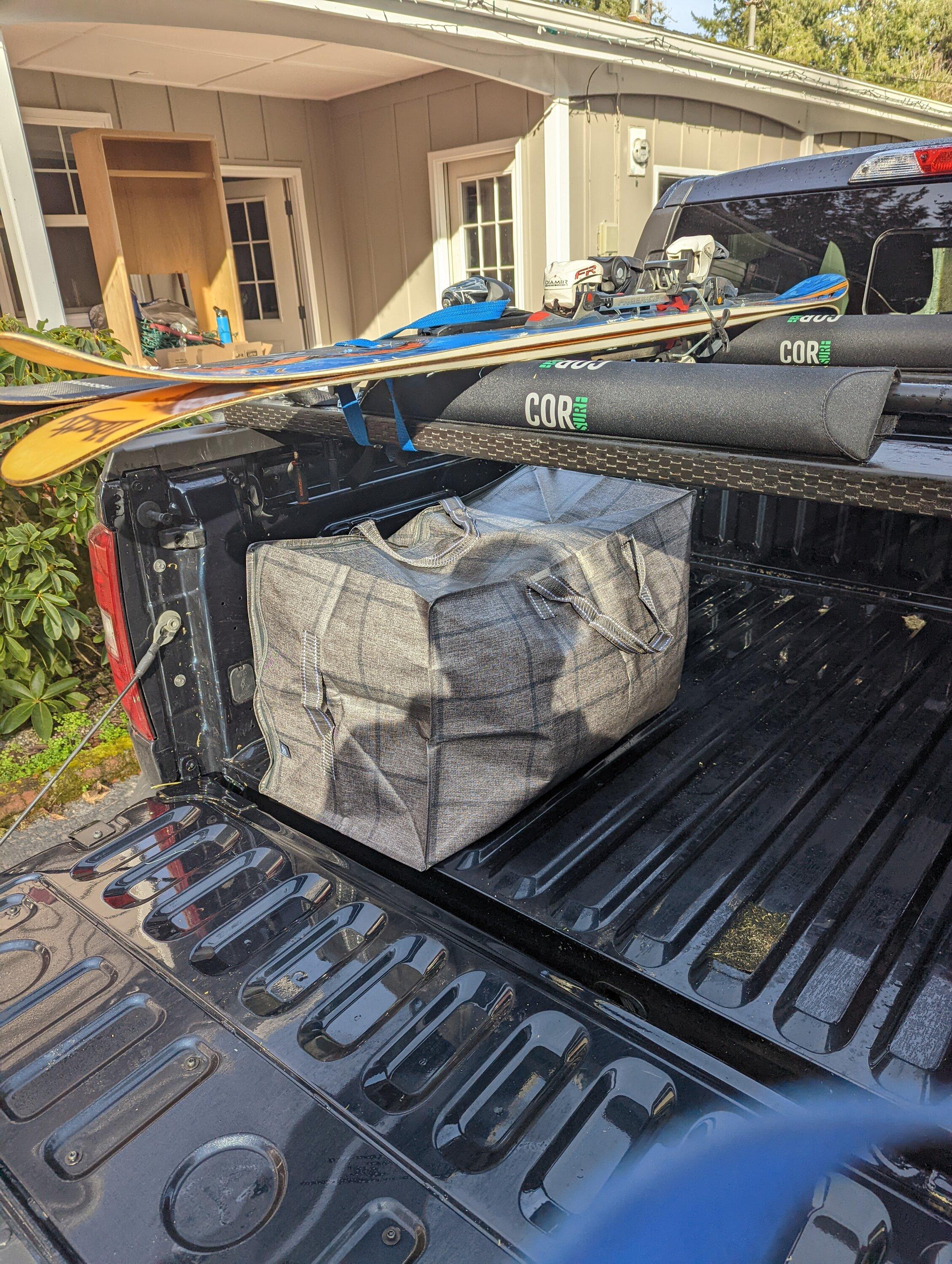 Ford Maverick Set for adventure... Yakima Space Cadet installed on my DIY rear bed rack Skis