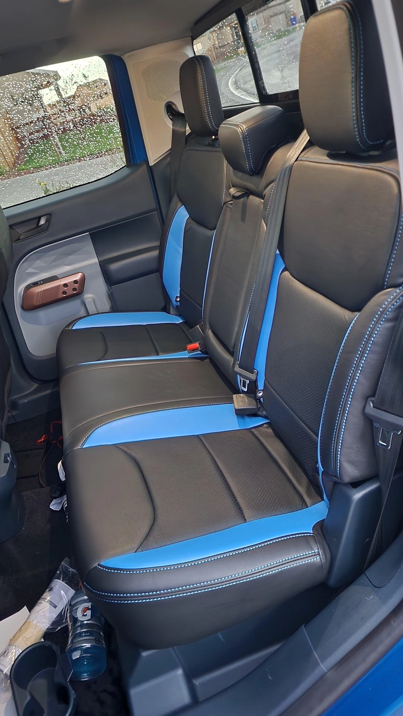 Ford Maverick Black & Blue Kaztkin Leather Interior on 2022 Maverick Lariat 20220804_194632