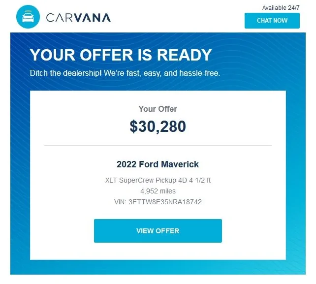 Ford Maverick My Carvana Offer Carvana XLT Maverick Hybrid 08-07-22