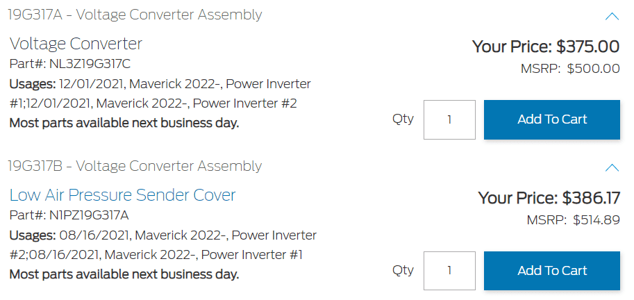 Ford Maverick Amps on 110V/400W outlets? 1660058075065
