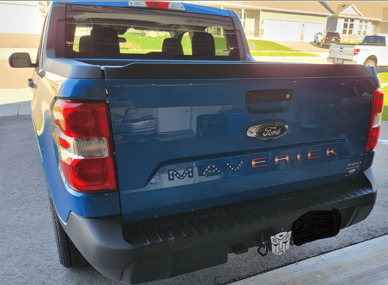 Ford Maverick Tailgate Lettering- Black or Chrome? (Velocity Blue Paint) Mav1