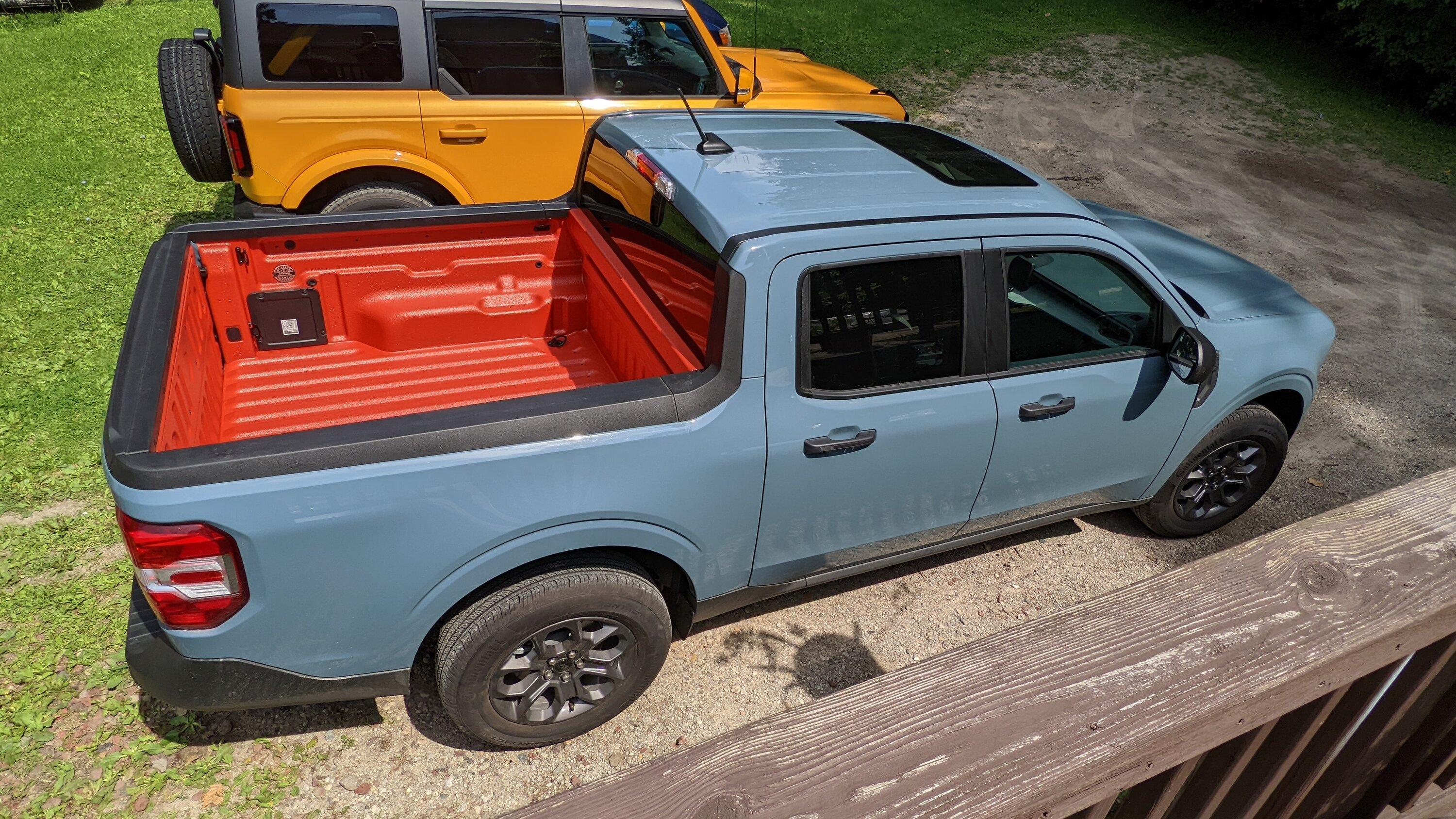 Ford Maverick Spray in bedliner in the burnt orange accent color. PXL_20220820_163110167