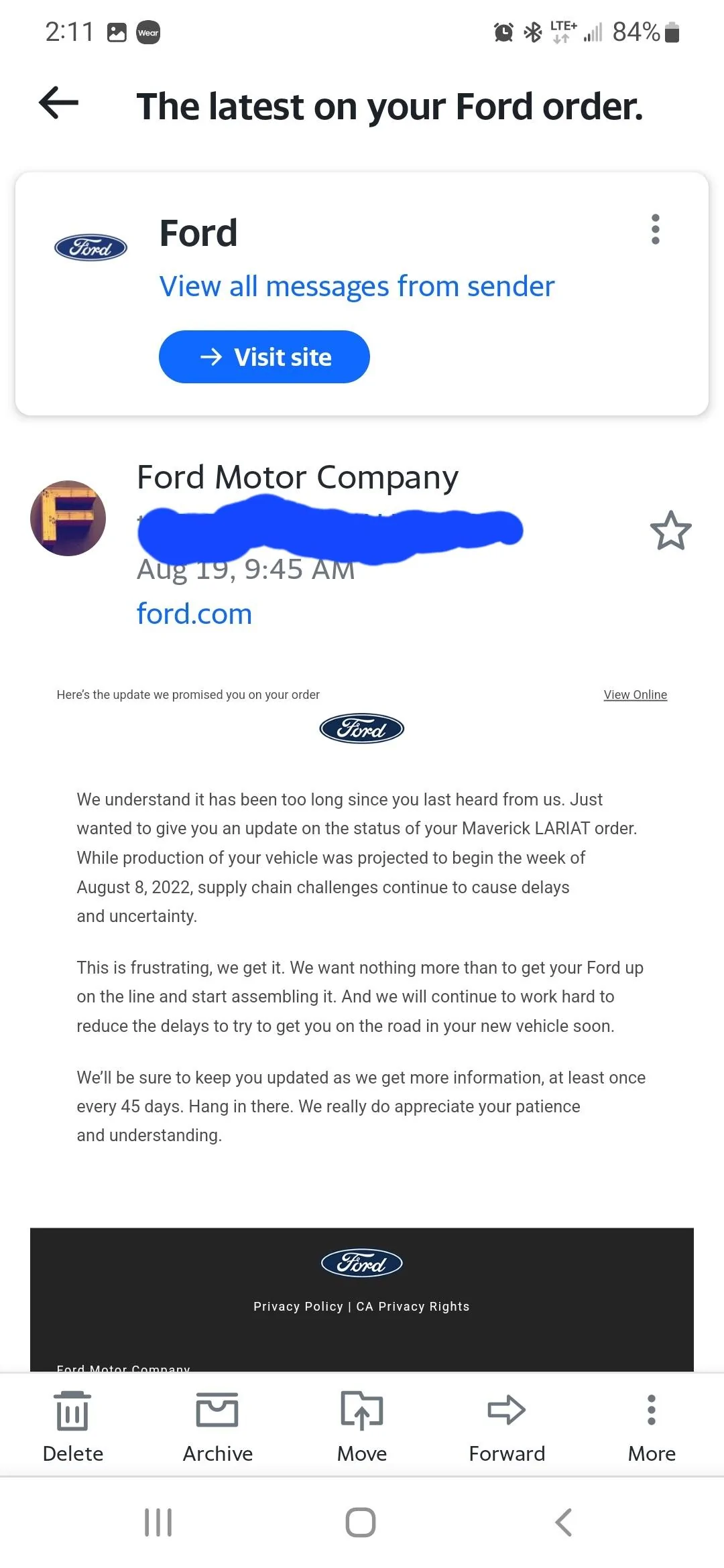 Ford Maverick Another delay Screenshot_20220821-141148_Yahoo Mail
