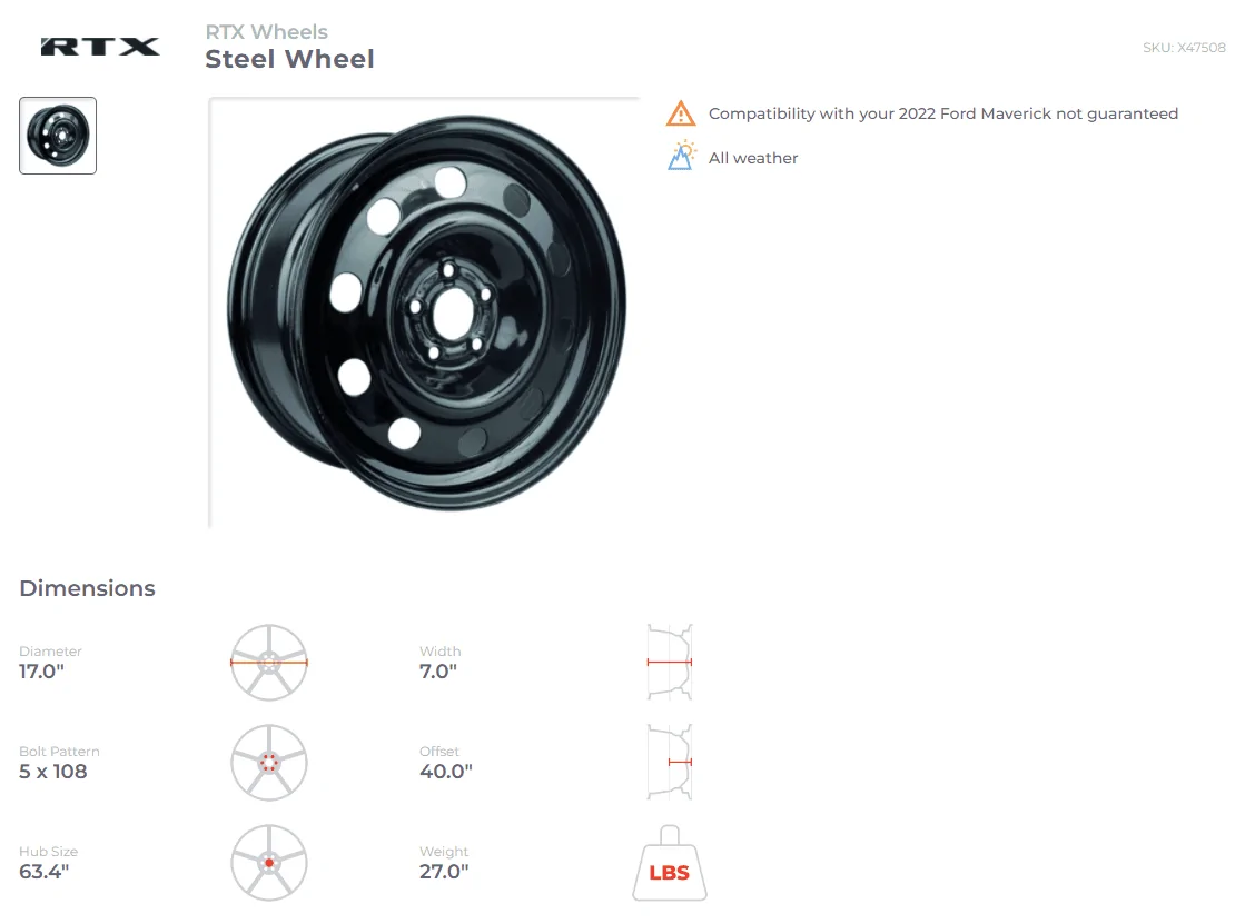 Ford Maverick Need help.  Will these wheels fit?  Offset 40 or 52? 1661184794772
