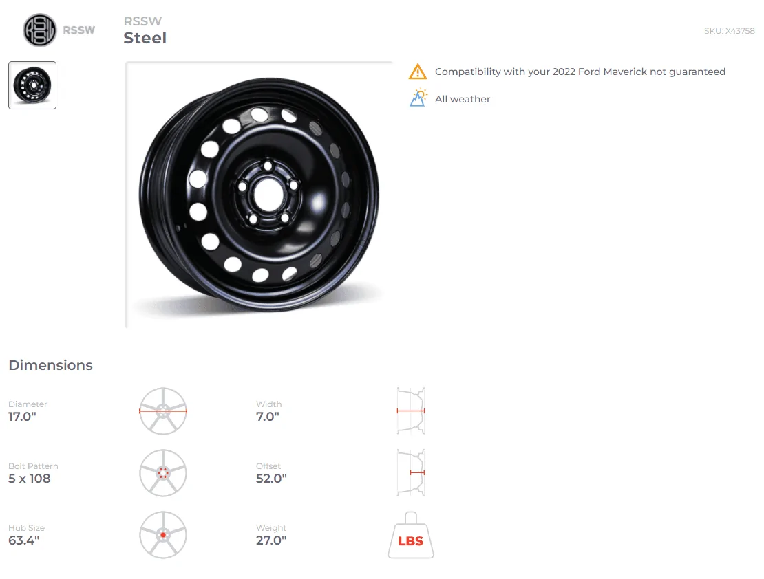 Ford Maverick Need help.  Will these wheels fit?  Offset 40 or 52? 1661184979222